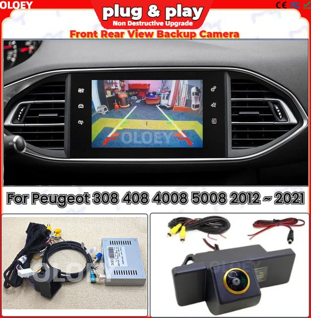OLOEY Rückfahrkamera für Peugeot 308 408 4008 5008 (Baujahre 2012 bis 2021) in Schwarz mit OEM-Bildschirm-Update und ohne Programmierung erforderlich - Bild 1