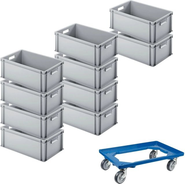 PROREGAL SparSet mit 10 Eurobehältern und 1 Transportroller, Blau, H x B x T: 22 x 40 x 60 cm - Bild 1