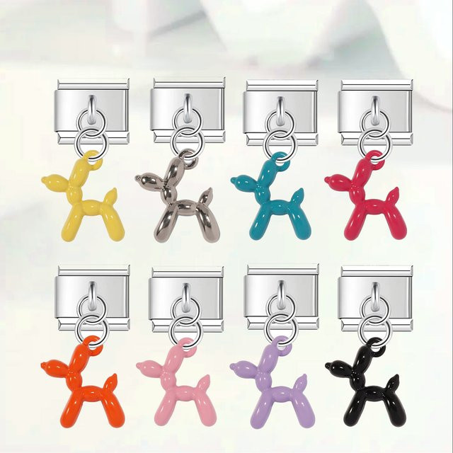 Charm-Anhänger Edelstahl, Ballon Hund, mehrfarbig, 9 mm, Unisex - Bild 1