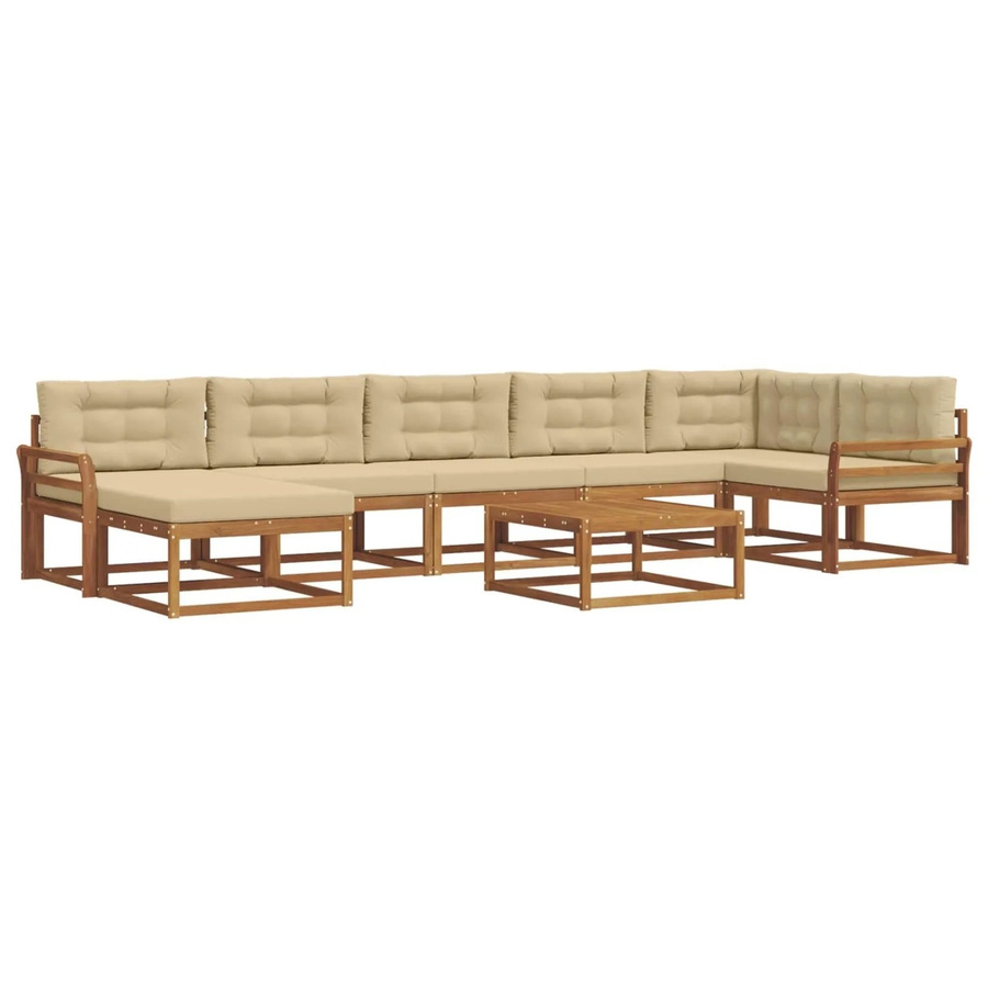 vidaXL Outdoor-Sofagarnitur aus Akazienholz in L-Form mit 8-teiligem Set, Farbe Natur und Beige - Bild 2