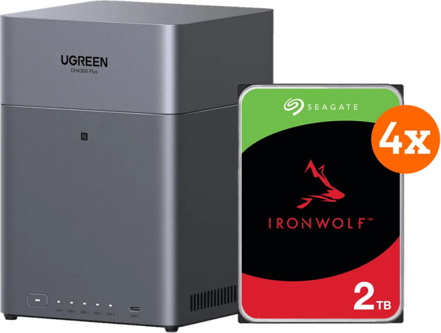 UGREEN NASync DH4300 NAS-System in Grau mit 4 Seagate Ironwolf Festplatten à 2 TB - Bild 1