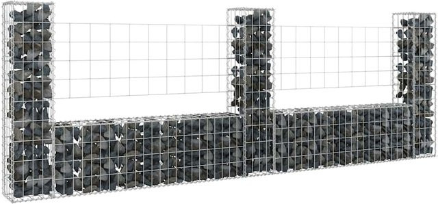 vidaXL Gabionenkorb U-Form aus Eisen mit 3 Säulen in Silber und Grau, B/T/H: 260 x 20 x 100 cm - Bild 2