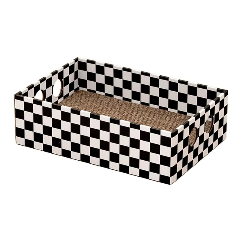 Kesoto Katzenkratzbox aus Wellpappe in Rot mit Karomuster als Katzen-Lounge und Kratzunterlage - Bild 6