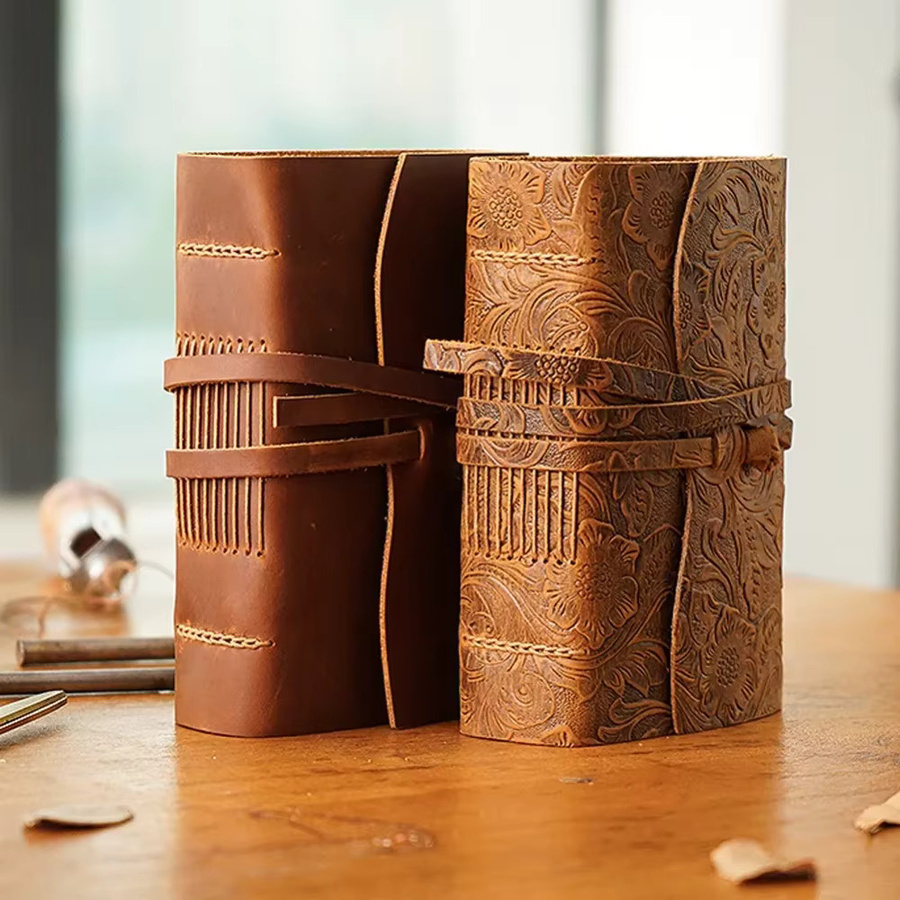 Handgefertigtes Retro-Reisetagebuch aus braunem Leder mit Hardcover und Papier für deine Notizen und Skizzen - Bild 3