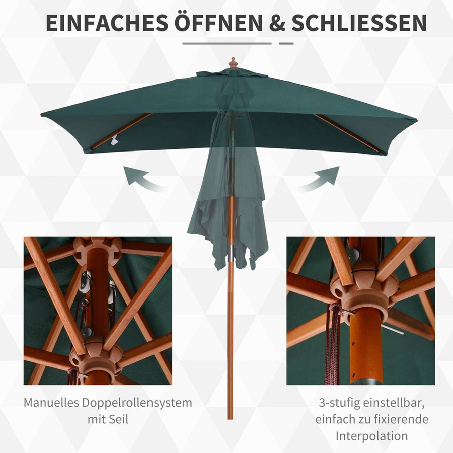 Outsunny Sonnenschirm aus Bambus und Tannenholz mit Polyester Bespannung in Grün, B: 200 cm, T: 150 cm, H: 230 cm - Bild 3