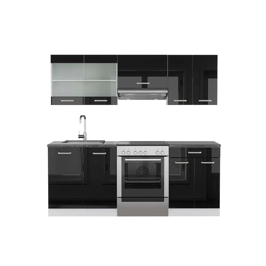 Vicco R-Line Küchenzeile Schwarz Hochglanz und Weiß Anthrazit B: 200 cm, T: 60 cm, H: 82 cm - Bild 2