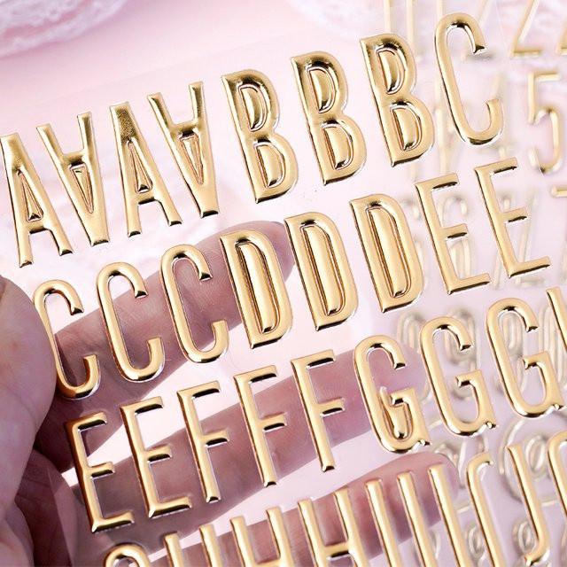 3 Blatt Gold Puffy 3D Buchstaben- und Zahlen-Aufkleber aus Kunststoff für DIY-Basteleien und Scrapbooking - Bild 1