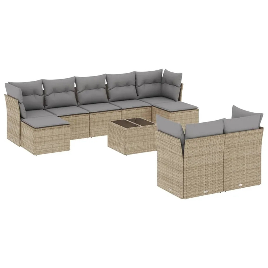 vidaXL 10-teilige Garten-Sofagarnitur aus Poly-Rattan mit Kissen in Beige und Hellgrau - Bild 2