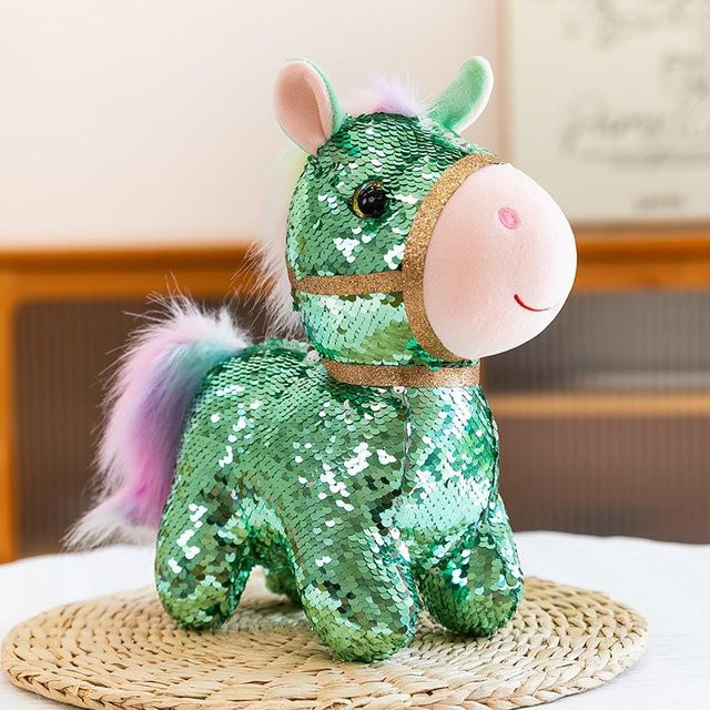 Simulation Pailletten Pony Plüschtier, grün, 12cm - Bild 1
