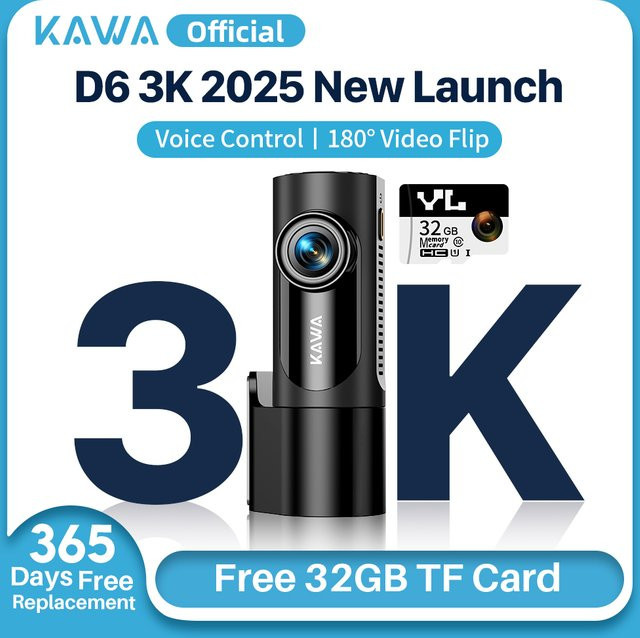 KAWA D6 3K Videorekorder Dashcam mit Sprachsteuerung und Nachtsicht in Schwarz - Bild 1