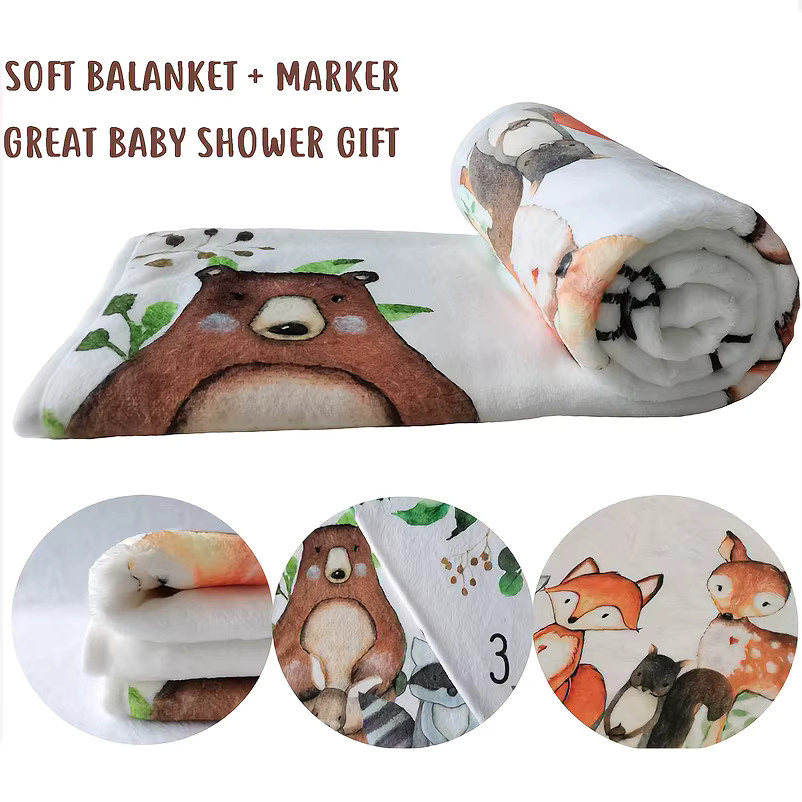 VIKAMA Baby-Fotografie-Decke mit Cartoon-Tierdruck für Neugeborene und Taufe, Mehrfarbig, B/T: 100 x 75 cm - Bild 2