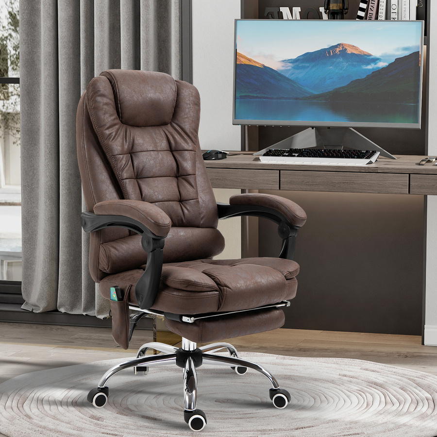 Vinsetto Ergonomischer Bürostuhl in Braun mit Massage-, Liege- und Wärmefunktion, Schreibtischstuhl mit Fußstütze und Kopfstütze für Home-Office und Erwachsene - Bild 2