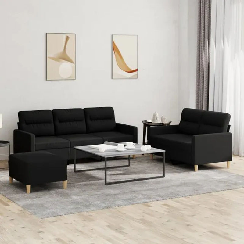 Vidaxl 3-teiliges Lounge-Set mit Kissen in Schwarz aus Stoff im modernen Design - Bild 1