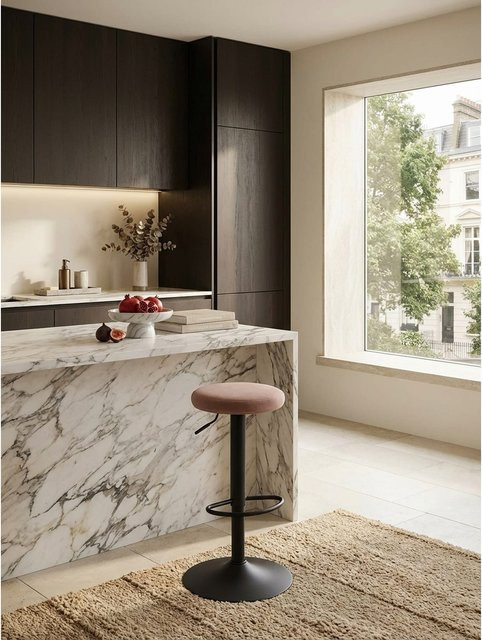 KADIMA DESIGN Barhocker aus Samt und Metall, höhenverstellbar und drehbar, ohne Lehne, Rosa, B/T/H: 40 x 40 x 79 cm - Bild 1