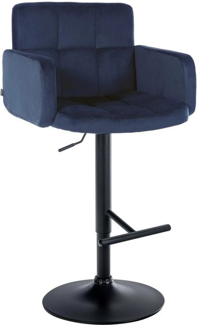 DELUKE Barhocker SUTUN Barstuhl aus Samt in Blau und Schwarz, drehbar mit Lehne, B/T/H: 60 x 56 x 93 cm - Bild 1