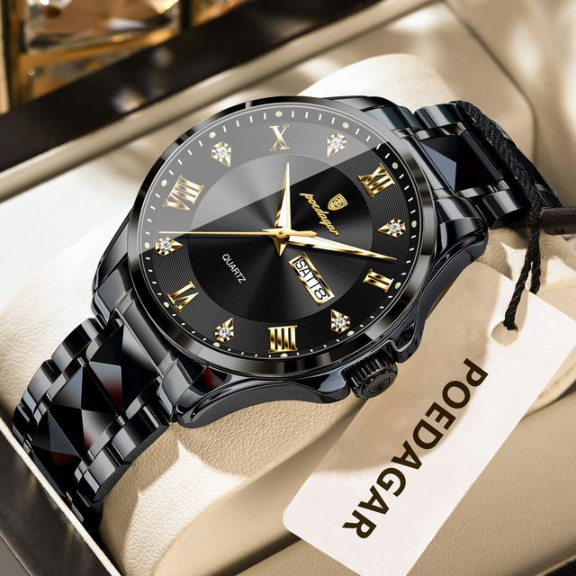 POEDAGAR Armbanduhr Edelstahl, Quarz, Schwarz, Herren - Bild 1