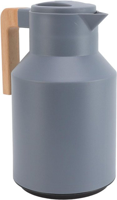 CosyHome Kaffeekaraffe mit Holzgriff in Grau, doppelwandige Vakuum-Isolierung zur Wärmespeicherung für Kaffee und Tee, 1000 ml - Bild 1