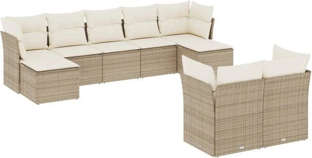 vidaXL 9-tlg Garten-Sofagarnitur aus Poly-Rattan in Beige mit Kissen und Stauraum - Bild 1