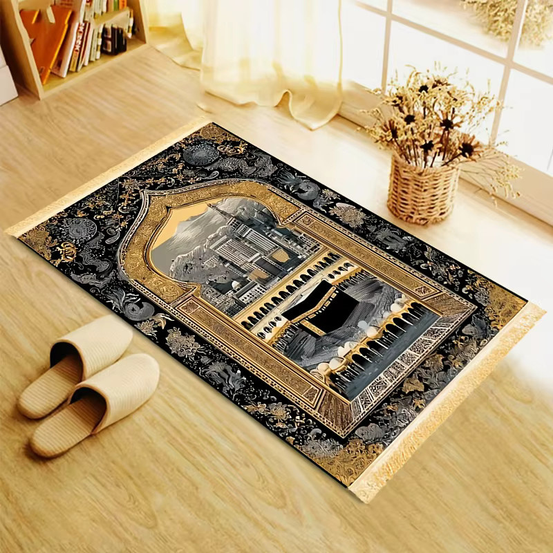 VIKAMA Gebetsmatte mit Fransen im orientalischen Design, faltbar und maschinenwaschbar - Bild 5