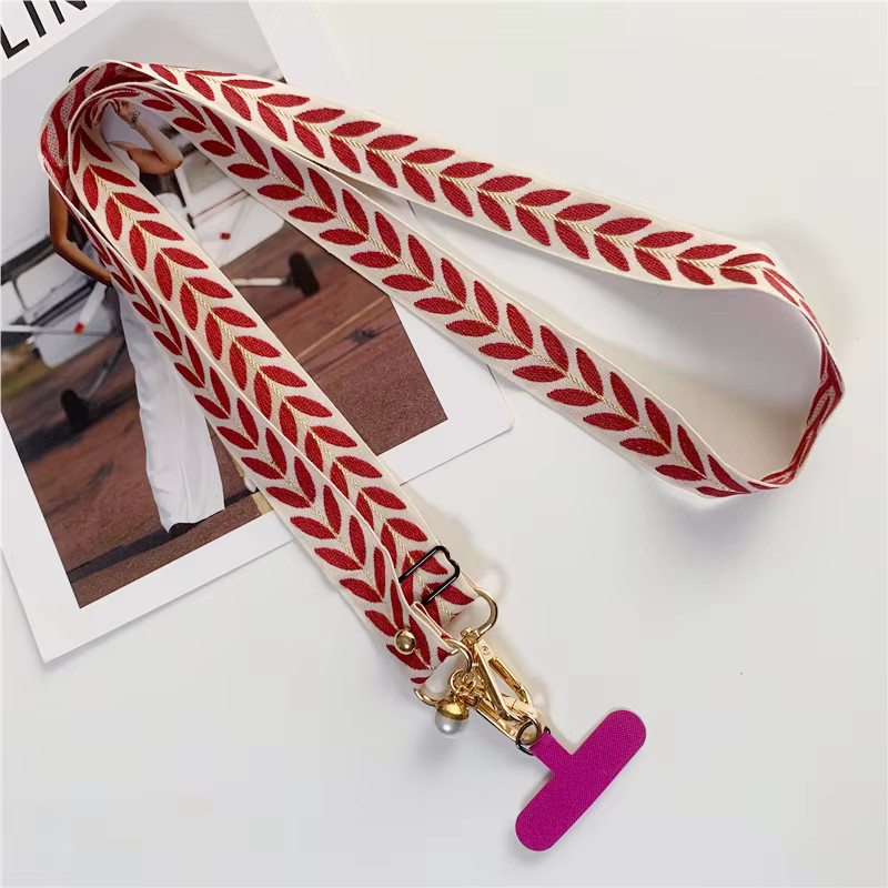 DOLANBIA Handy-Lanyard mit Ahornblatt-Stickerei und Perlenanhänger, verstellbare Umhängekette in Multicolour - Bild 2