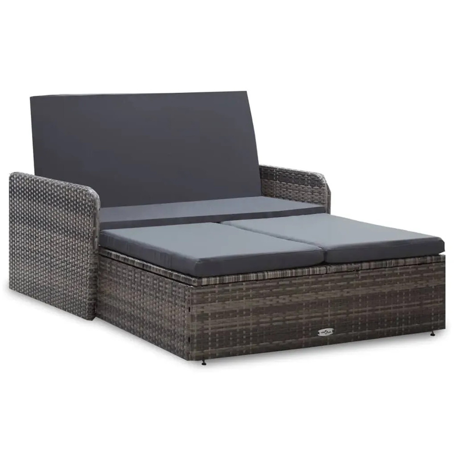 vidaXL 2-teiliges Garten-Lounge-Set aus Poly Rattan in Grau mit Auflagen und pulverbeschichtetem Stahlgestell - Bild 2