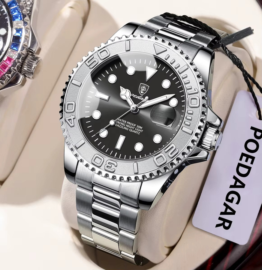 POEDAGAR Armbanduhr Edelstahl, Quarz, Schwarz, Herren - Bild 5