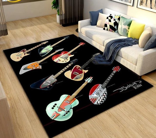 Karpetti Teppich mit E-Gitarren-Motiv, Schwarz, B/T: 60 x 40 cm, waschbar und aus Polyester - Bild 1