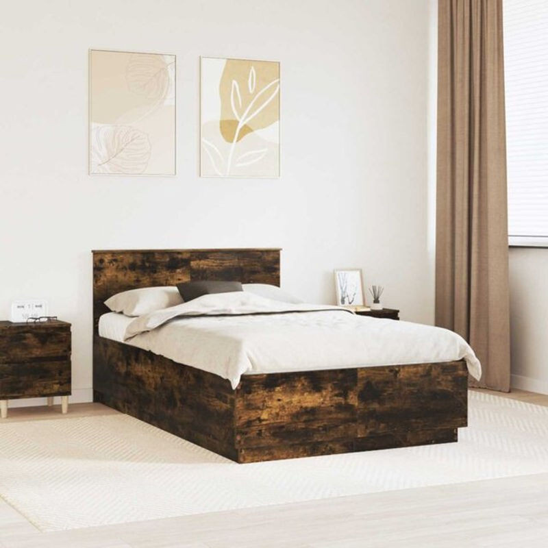Bettrahmen vidaXL aus Holzwerkstoff in Geräuchert Eiche Braun, Modernes Design, B/T/H: 120 x 190 x 80,5 cm - Bild 1