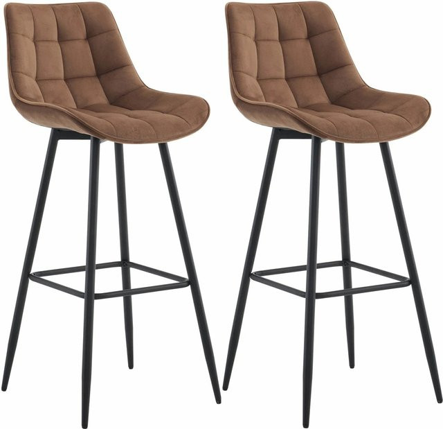 CLP 2er Set Barhocker Dartford modern braun Samt mit Metallgestell - Bild 1