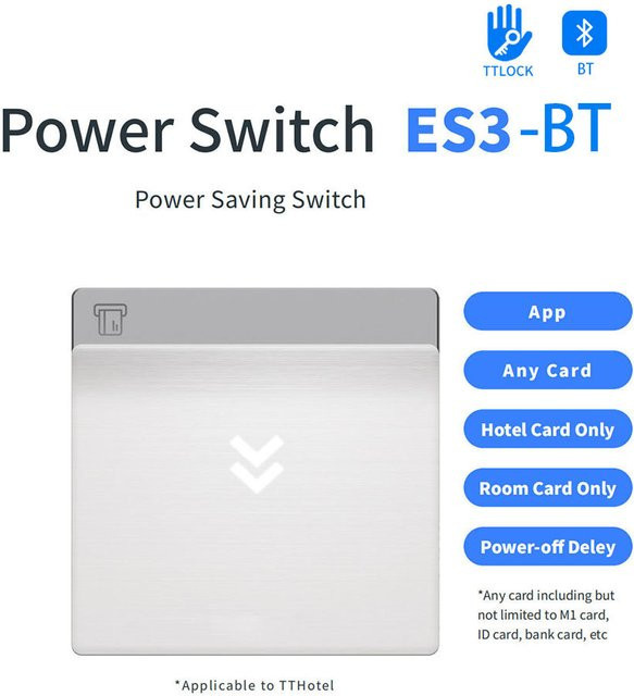 TTHotel ES3-BT Energiesparschalter mit Bluetooth und App-Steuerung, 40A, Weiß, Unterstützung für Wifigateway - Bild 1