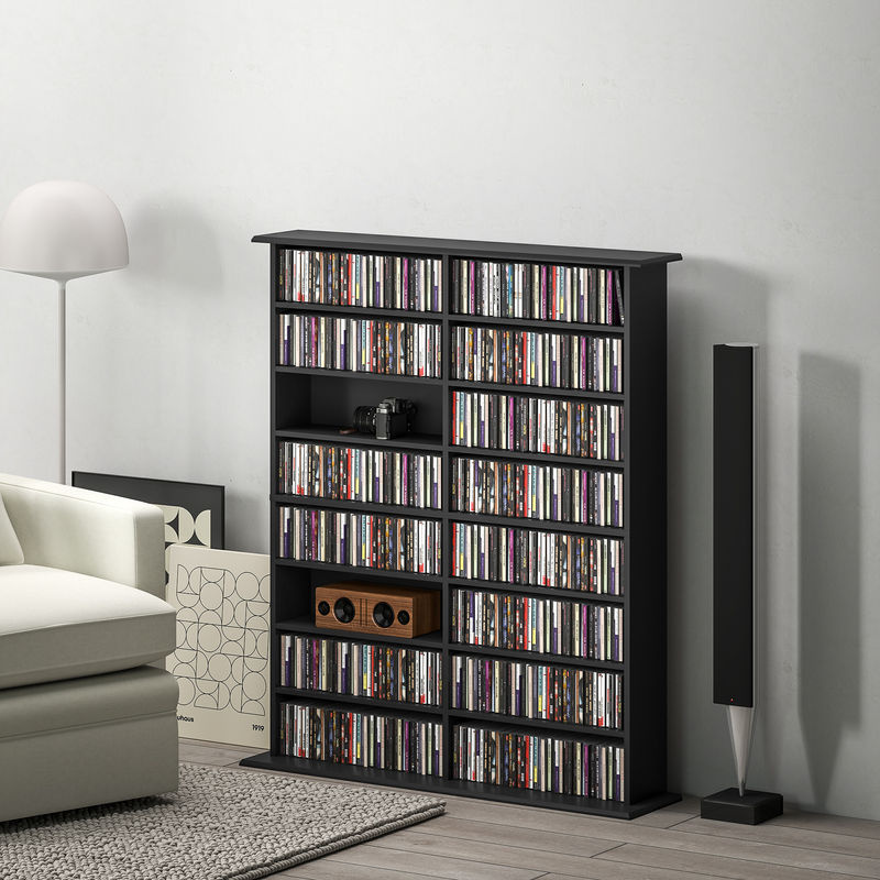 HOMCOM Mobiles CD-Regal in Schwarz mit 16 verstellbaren Regalen für bis zu 720 CDs, modernes Design, B: 106,5 cm, T: 24,0 cm, H: 123,7 cm - Bild 2