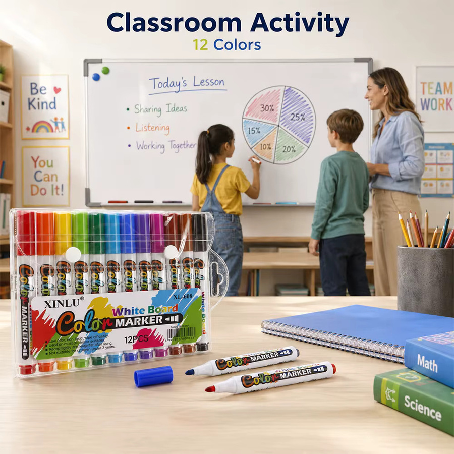 Set mit 12 Whiteboard-Markern in Multicolour, abwischbare Bullet-Stifte für Schule, Büro und Klassenzimmer - Bild 4