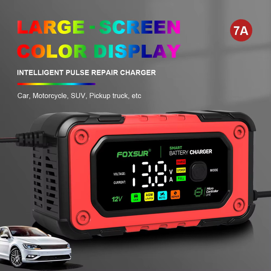 Eafc Smart Autobatterie Ladegerät 12V 7A für AGM, Lithium, Eisen und Blei-Säure Batterien in Rot für Auto, Geländewagen, Motorrad und LKW - Bild 2