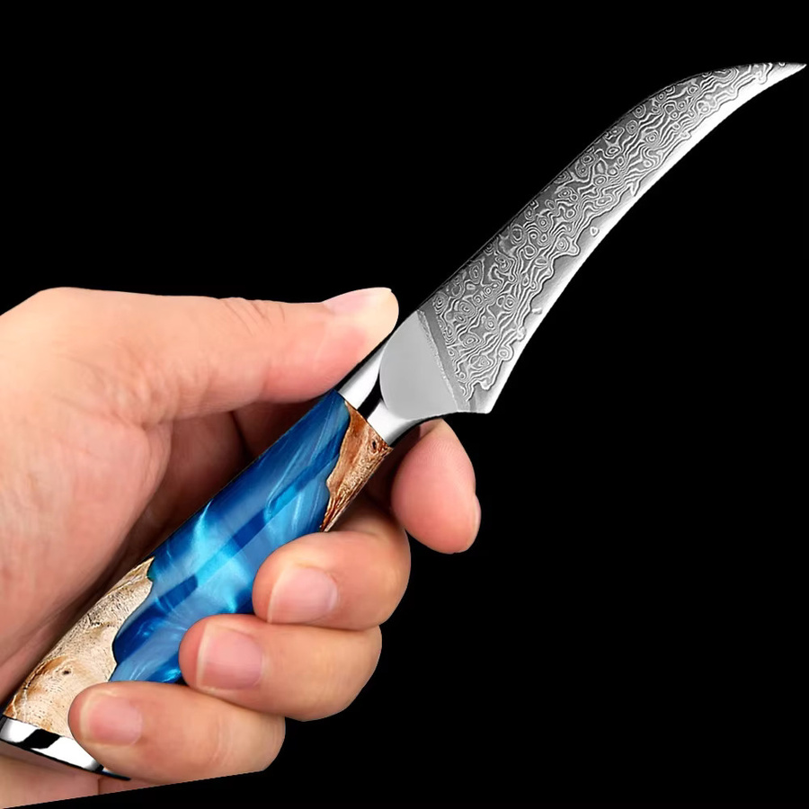 Xituo Japanisches Schälmesser aus Damaststahl mit blauem Harz-Holzgriff, 3,5 Zoll Paring Knife - Bild 4