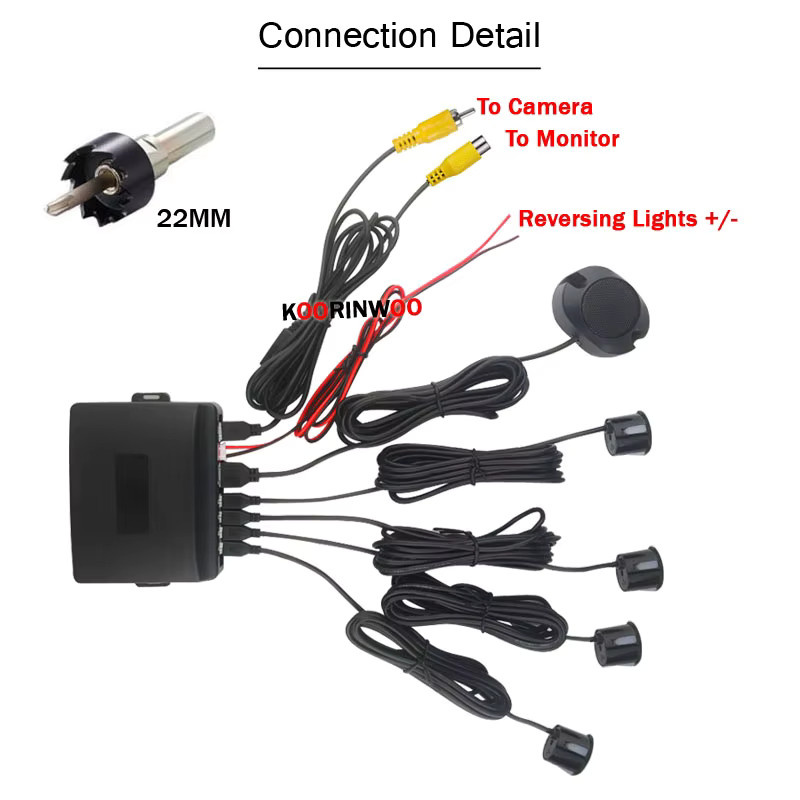 Koorinwoo Kabelloses Parksensor-Set mit dynamischer Autokamera und Weitwinkel-Auto-Detektor in Schwarz - Bild 2
