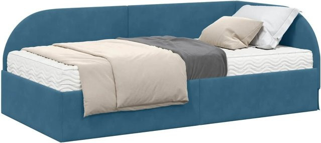 vidaXL Eckbettgestell mit 2 Matratzen und Kopfteil in Blau aus Samt, B/T: 100 x 200 cm - Bild 1