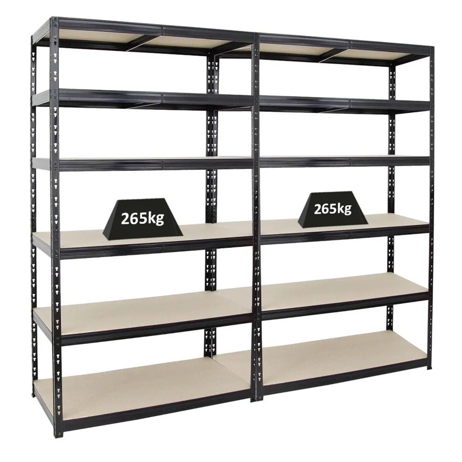 PROREGAL 2er Set Schwerlastregal Giant Tiger XL, Schwarz, H x B x T: 220 x 120 x 60 cm, 6 Ebenen mit verstellbaren MDF-Holzplatten - Bild 2