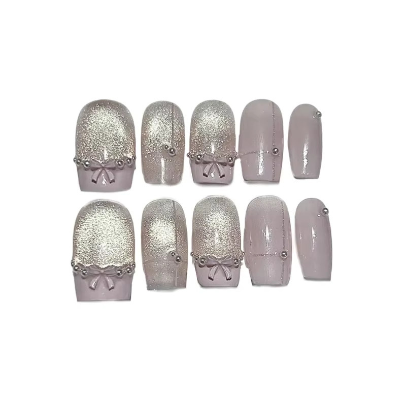 GIOIO Künstliche Nägel, Rosa Schatz-Prinzessin-Schleife, Glitzerndes Katzenauge, Perlen, Spitze - Bild 2