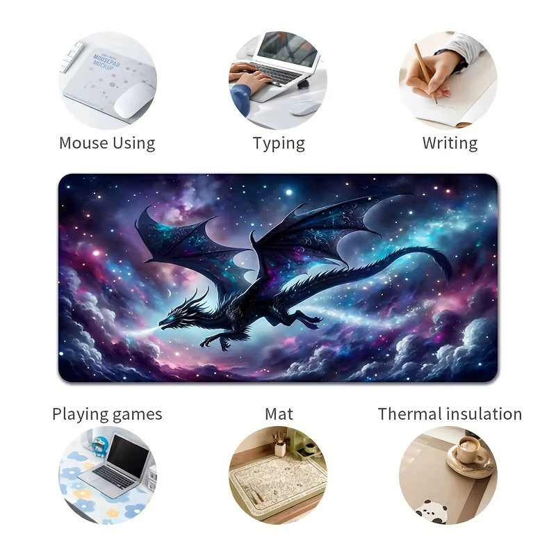 Übergroßes Mauspad mit Drachen-Motiv in Multicolour, rutschfestes Gummimaterial mit präzisen Nähten für deinen Desktop - Bild 2