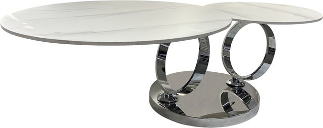 Riess-Ambiente Design Couchtisch DANCING RINGS in Weiß mit rotierenden Keramikplatten und Chromgestell - Bild 1
