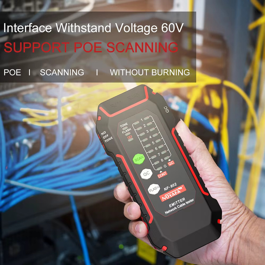 NOYAFA NF-802 Multifunktions-Kabeltester und Tracker für RJ11 RJ45 Cat5 Cat6 LAN Ethernet und Telefonkabel mit PoE-Test in Schwarz - Bild 4