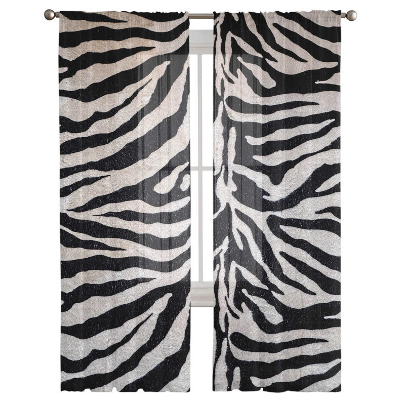 Transparente Zebra-Muster Tüll-Fenstergardine von A Family Of Home Textiles in Schwarz, Breite: 135 cm, Höhe: 160 cm - Bild 3