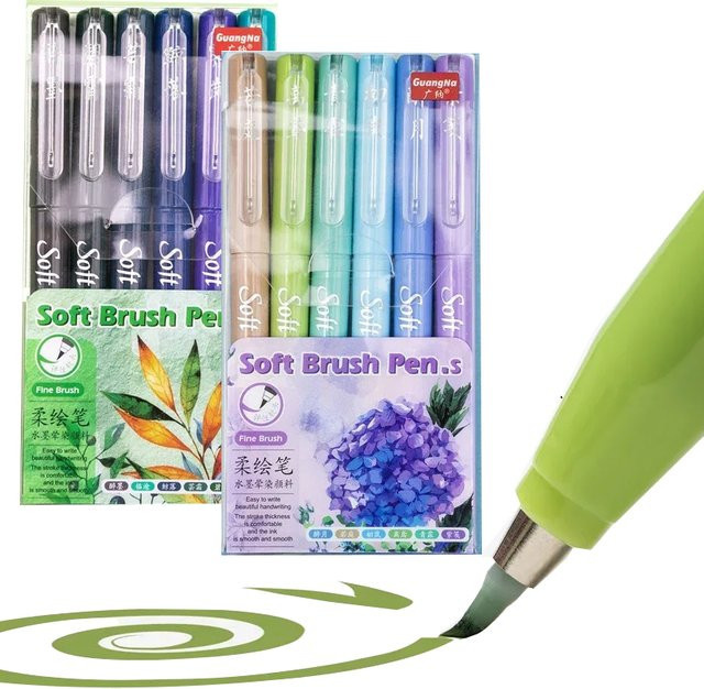 6 Stück Kalligraphie Marker mit weicher Pinselspitze in Multicolour für Journaling und Zeichnen - Bild 1