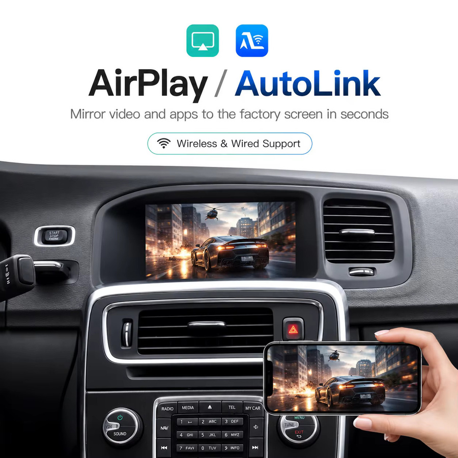 AUTOABC Multimedia-Box für Volvo V40 2011-2018, XC60 und S60L mit 7 Zoll Interface, kabelloses CarPlay, Android Auto, Mirror Link, AirPlay, Rückfahrkamera, Siri, GPS und Bluetooth in Schwarz - Bild 3