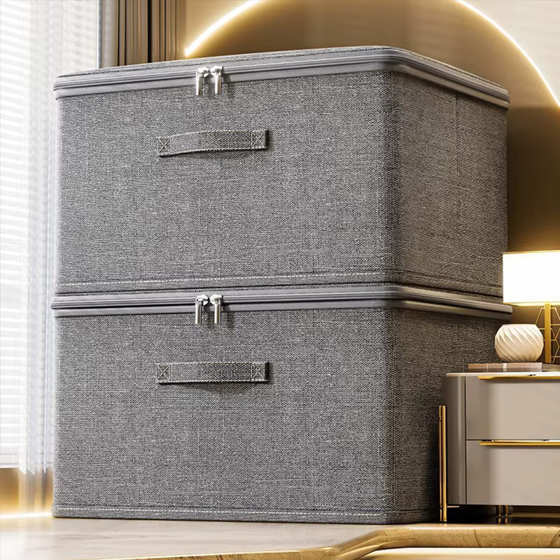 Meltset Faltbare Kleideraufbewahrungsbox mit Reißverschluss in Grau, Aufbewahrungsbox aus Stoff für Kleidung und Spielzeug, B/T/H: 30,0 x 20,0 x 14,0 cm - Bild 3