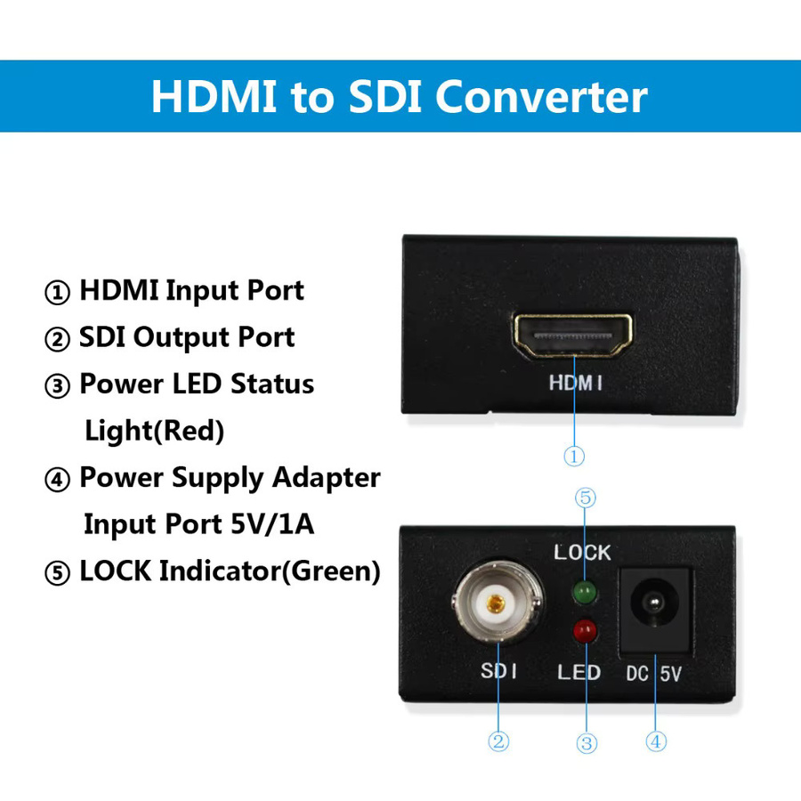 Wiistar HDMI zu SDI Konverter Adapter in Schwarz für Full HD 1080P und 720P mit BNC Anschluss - Bild 3