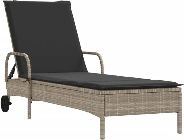 vidaXL Sonnenliege aus Poly Rattan mit Rollen und Auflage in Hellgrau - Bild 1