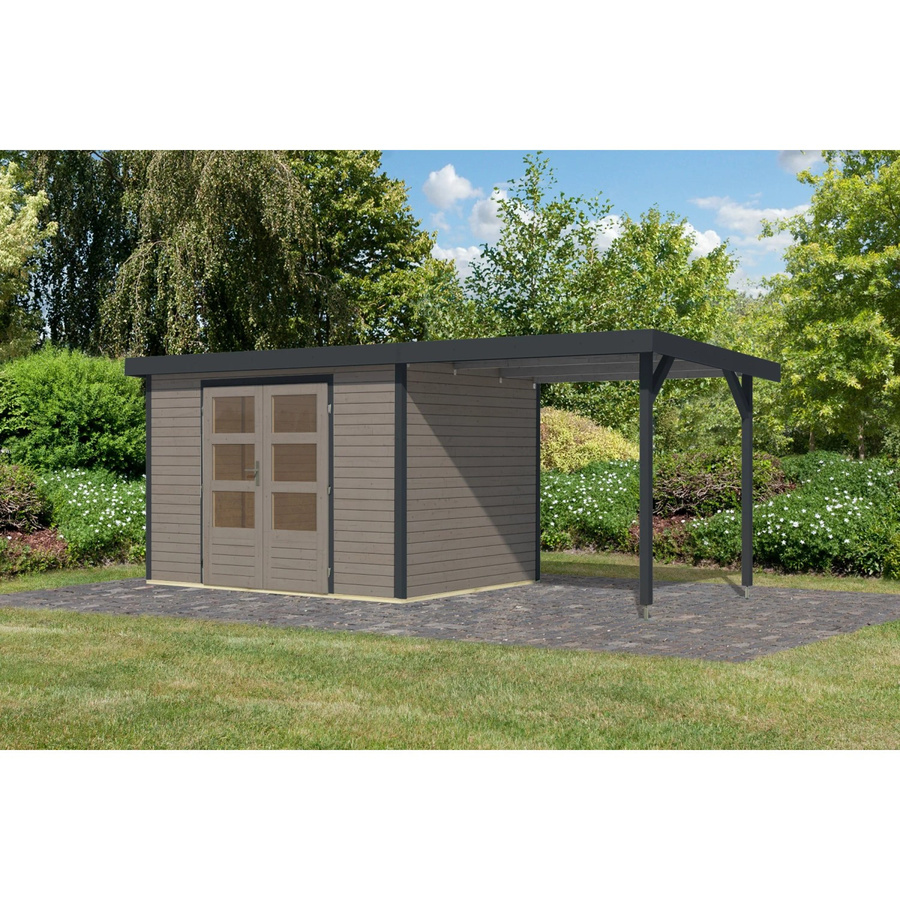 Karibu Gartenhaus Ernesto 4 D mit Anbaudach in Wassergrau/Anthrazit B: 298 cm, T: 209 cm, H: 213 cm - Bild 2