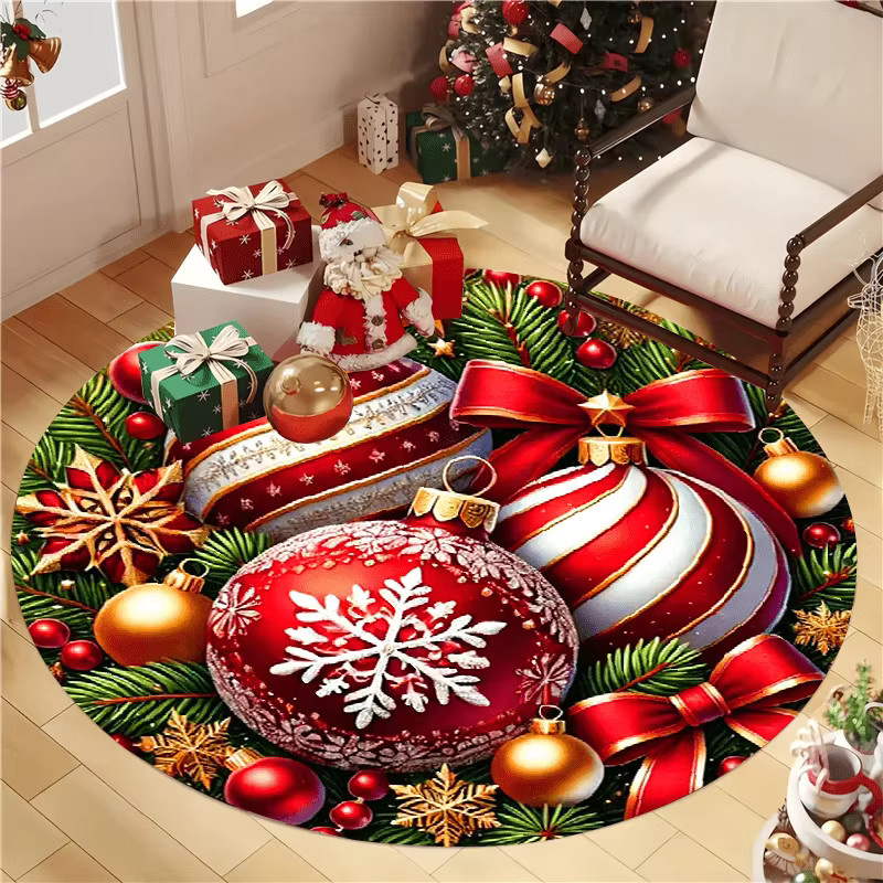 VIKAMA Runder Teppich mit Schleifenmotiv für Wohnzimmer, Schlafzimmer und Waschküche als Weihnachtsdekoration - Bild 2
