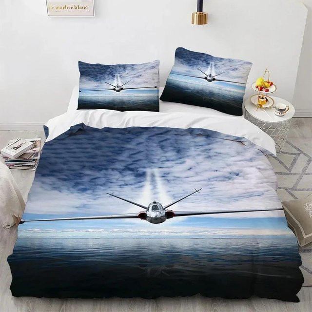 Bettwäscheset Lodestar mit Flugzeug und Himmel Muster für Kinder, bestehend aus Bettbezug und Kissenbezug, Blau, B/H: 135 x 200 cm - Bild 1